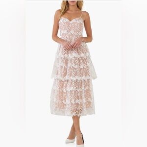 Endless rose floral embroidered tiered lace midi dress